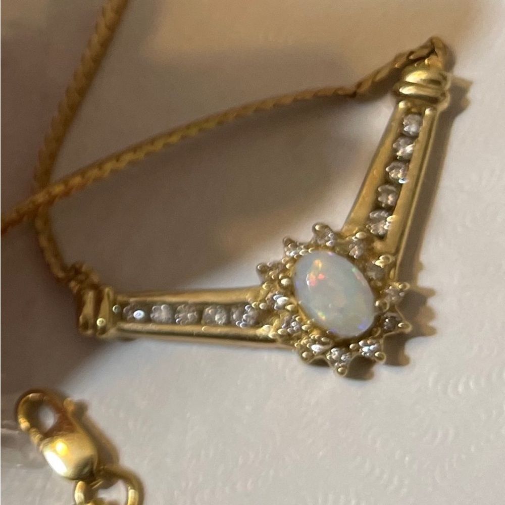 VTG 14k Yellow Gold *RARE* AV Alwand Vahan 🌺Opal🌺Diamond Necklace - Picture 12 of 12